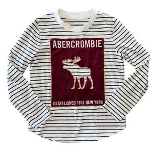 Abercrombie Kids Moose Long Sleeve Tee Girls 5 Burgundy Winter Holiday Cute